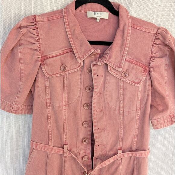 Sea NY Corbin Pink Short Sleeve Long Denim Jumpsuit, Size 10 - Picture 4 of 10